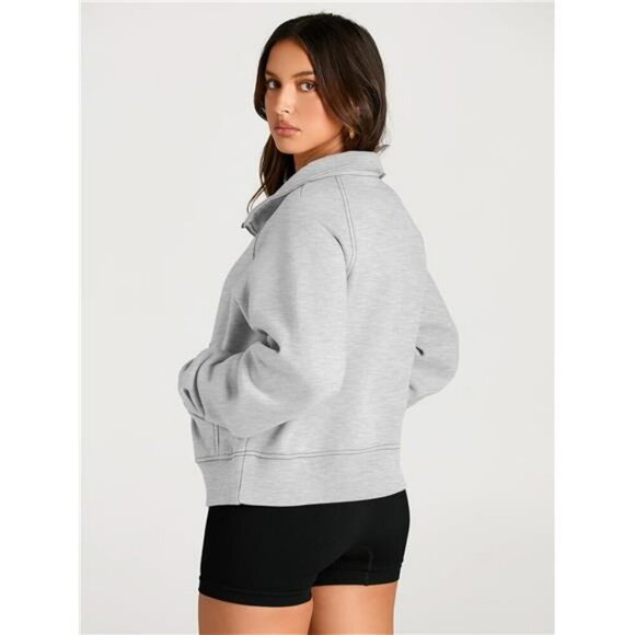 AUTOMET Half Zip Cropped Fleece Sweatshirt Hoodie Fall Winter Pullover Top - Picture 5 of 6